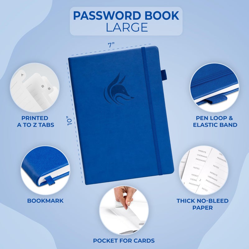 Clever Fox Password Book with alphabetical tabs. Internet Address Organizer Logbook. Large Password Keeper for Website Logins (Royal Blue) - Image 2